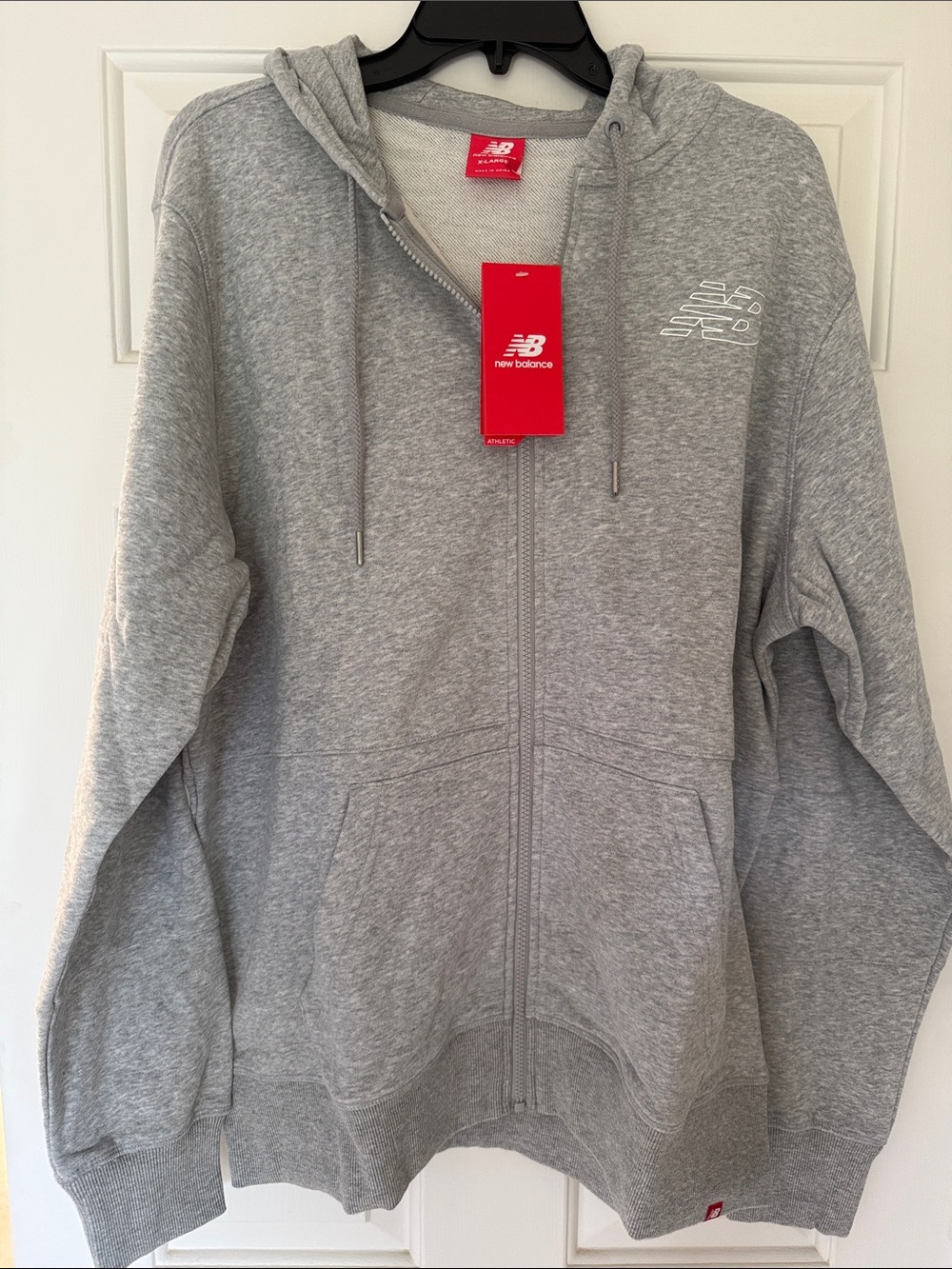 New Balance Mens Light Gray Full-Zip Hoodie Sweatshirtt - Size XL Athletic